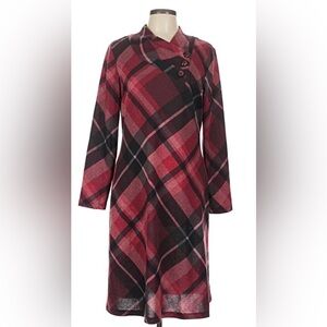 Connected Apparel Red and Black Plaid Long Sleeve Dress